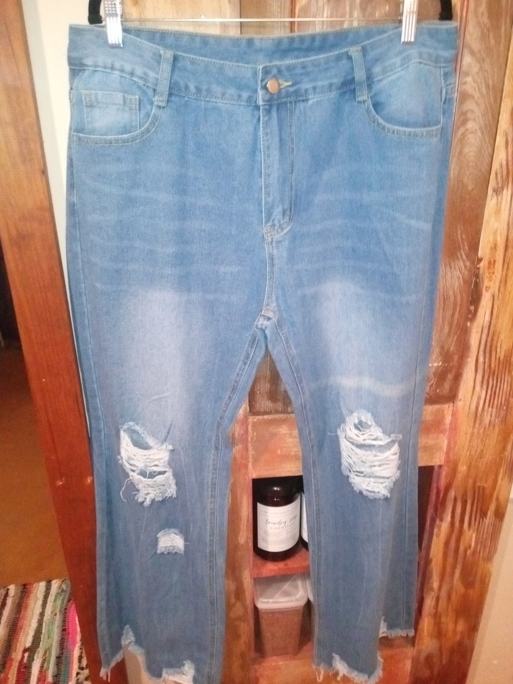 Classic Distressed Light Blue Women's Wide Leg Jeans